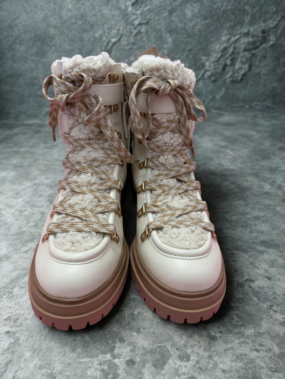 Circus Sam Edelman Gretchen Size 10M Faux Shearling Hiker Boots Ivory